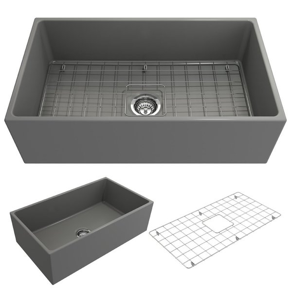 Bocchi Contempo Farmhouse Apron Front Fireclay 33 in. Single Bowl Kitchen Sink in Matte Gray 1352-006-0120